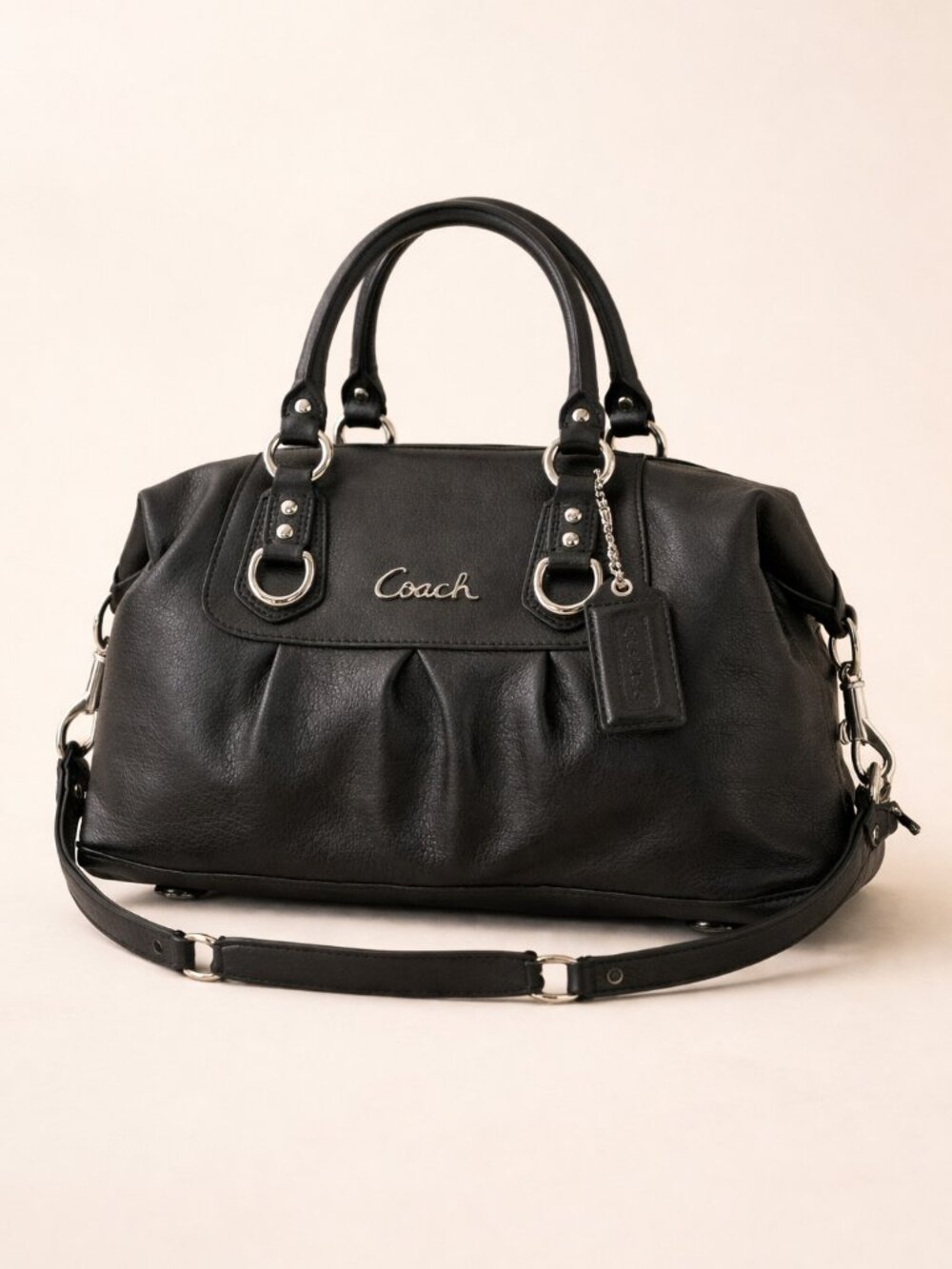 Coach Ashley Black Leather Satchel F15447 Convertible Shoulder Bag Auth EUC